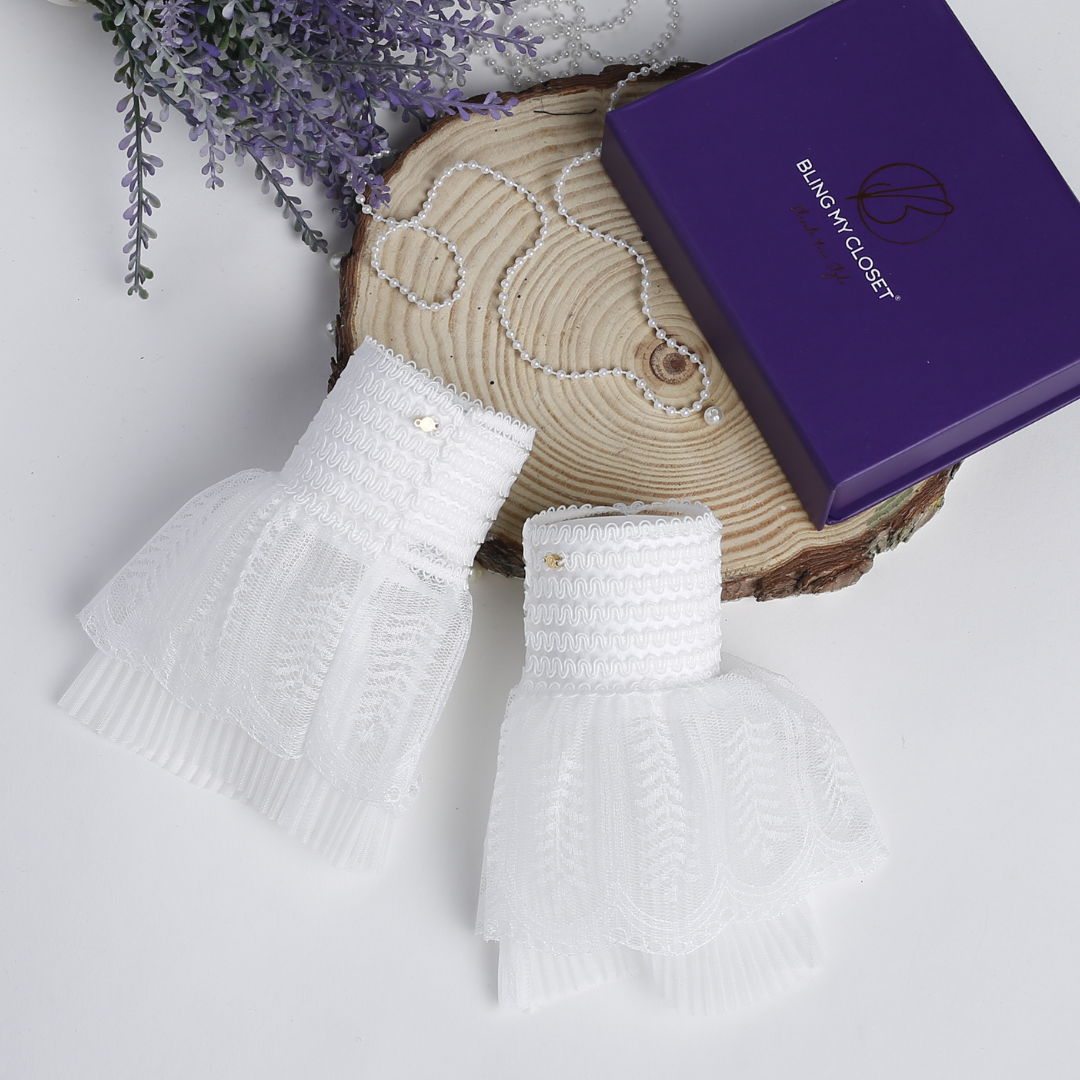 Crimped Frills Detachable Cuffs - White