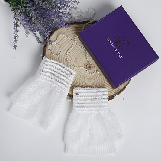 Crimped Frills Detachable Cuffs - White