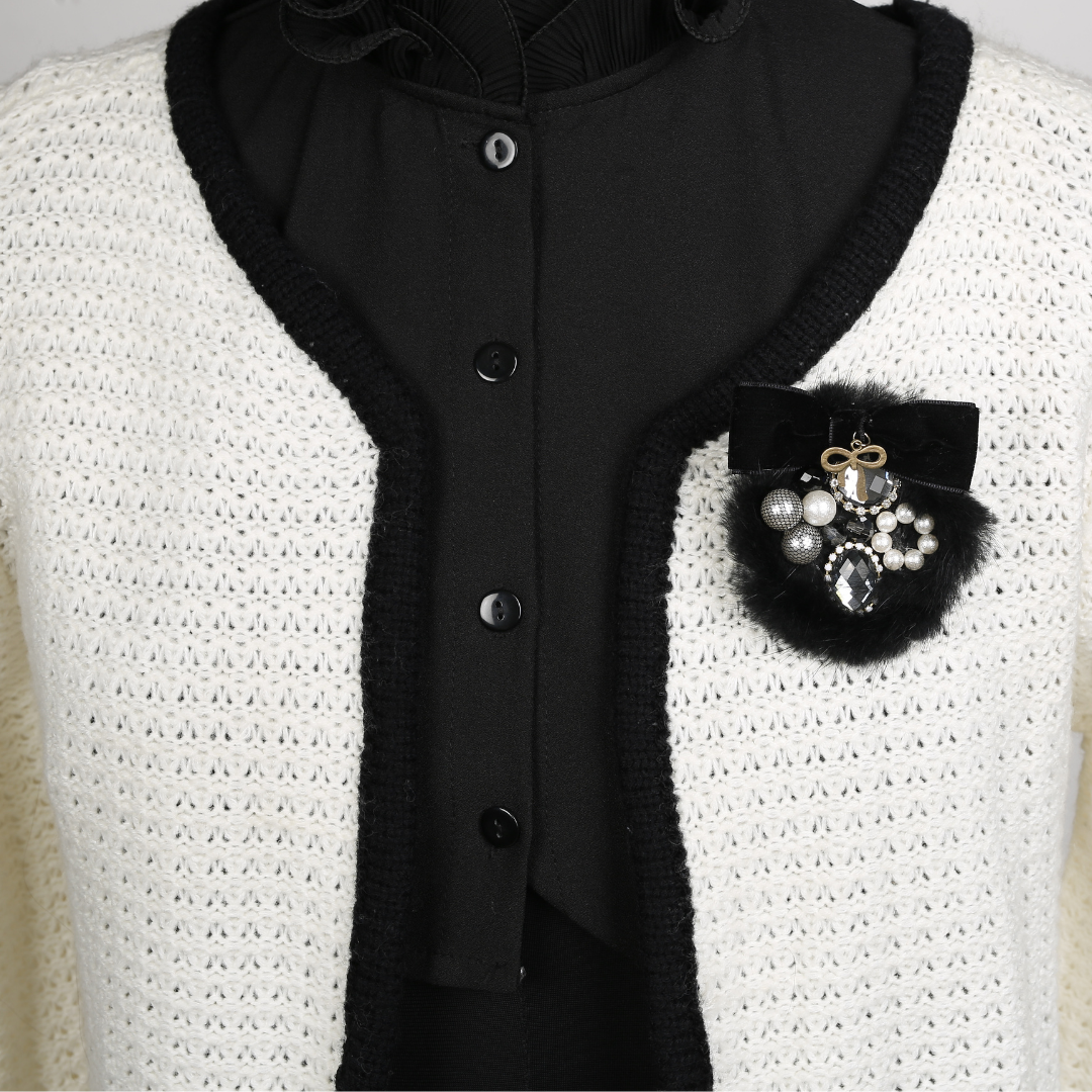 Black Fur Bejewelled Brooch