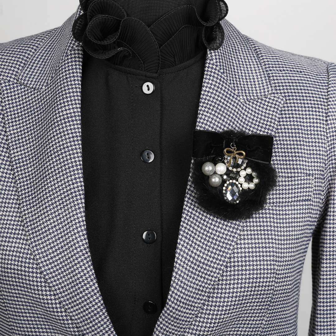 Black Fur Bejewelled Brooch