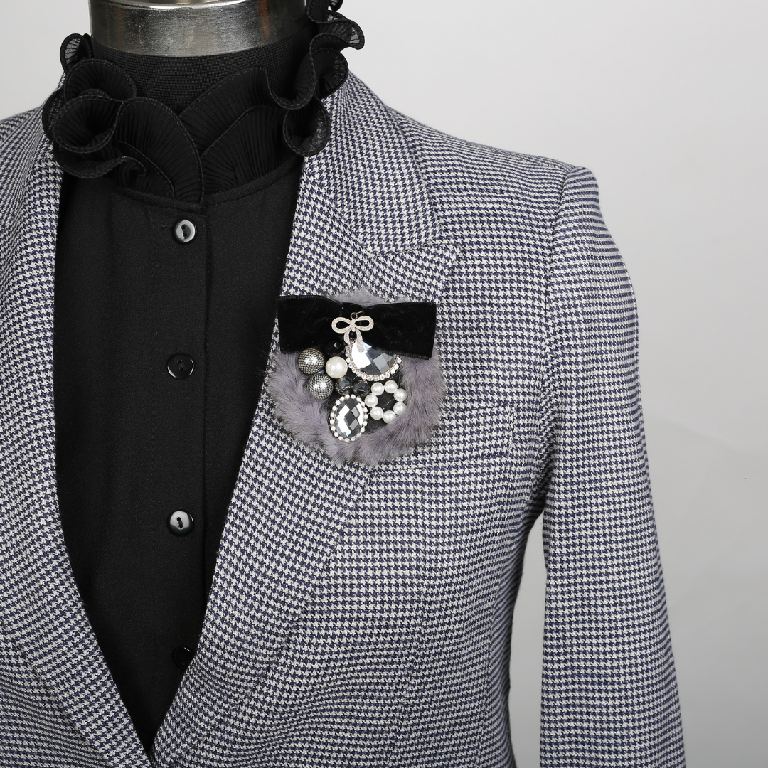 Grey Fur Bejewelled Brooch